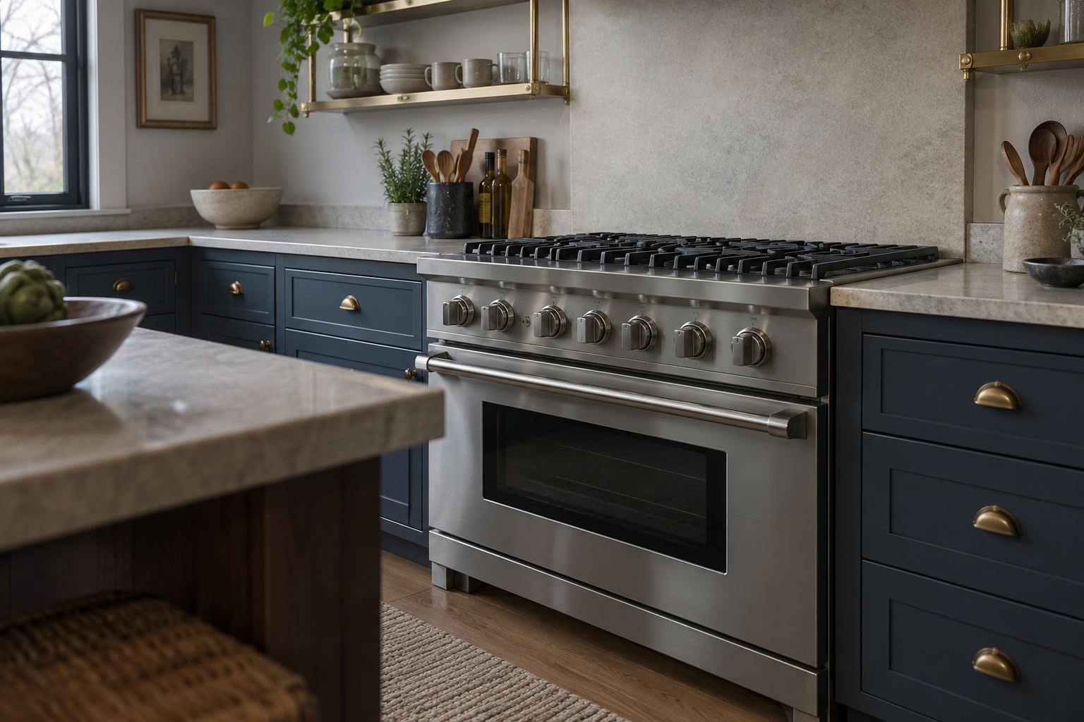 Illustrative Viking range in a residential kitchen — AI image for Sub-Zero Repair New Castle